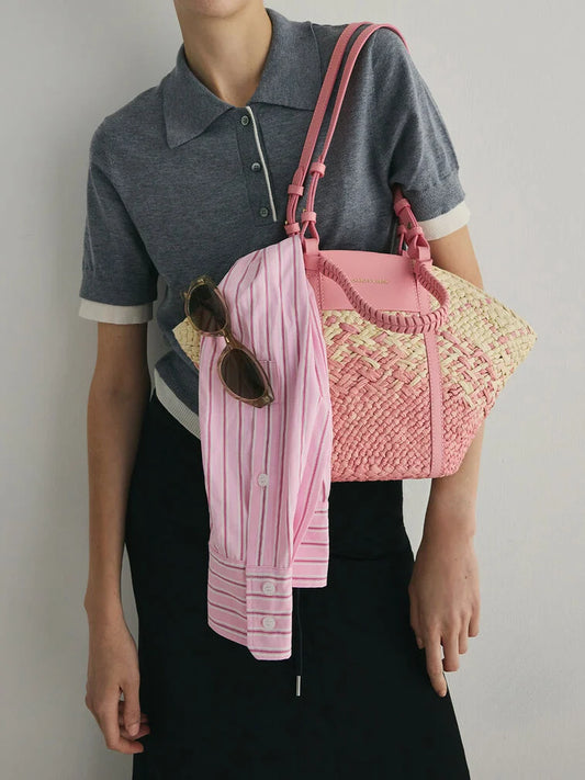 Shalia Raffia Basket Bag - Guava Pink