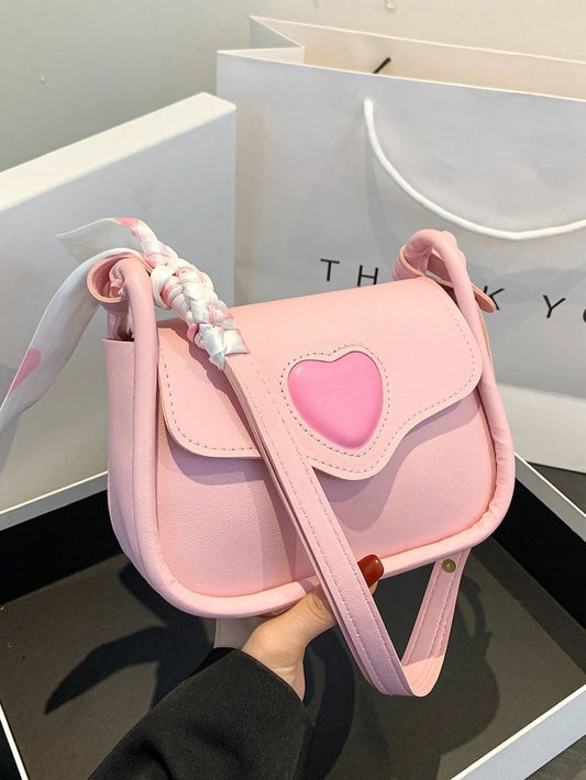 Mini Heart Pattern Twilly Scarf Decor Flap Square Bag