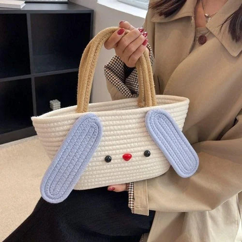 Cute Cartoon Bag Shopper Woven Casual Handbags